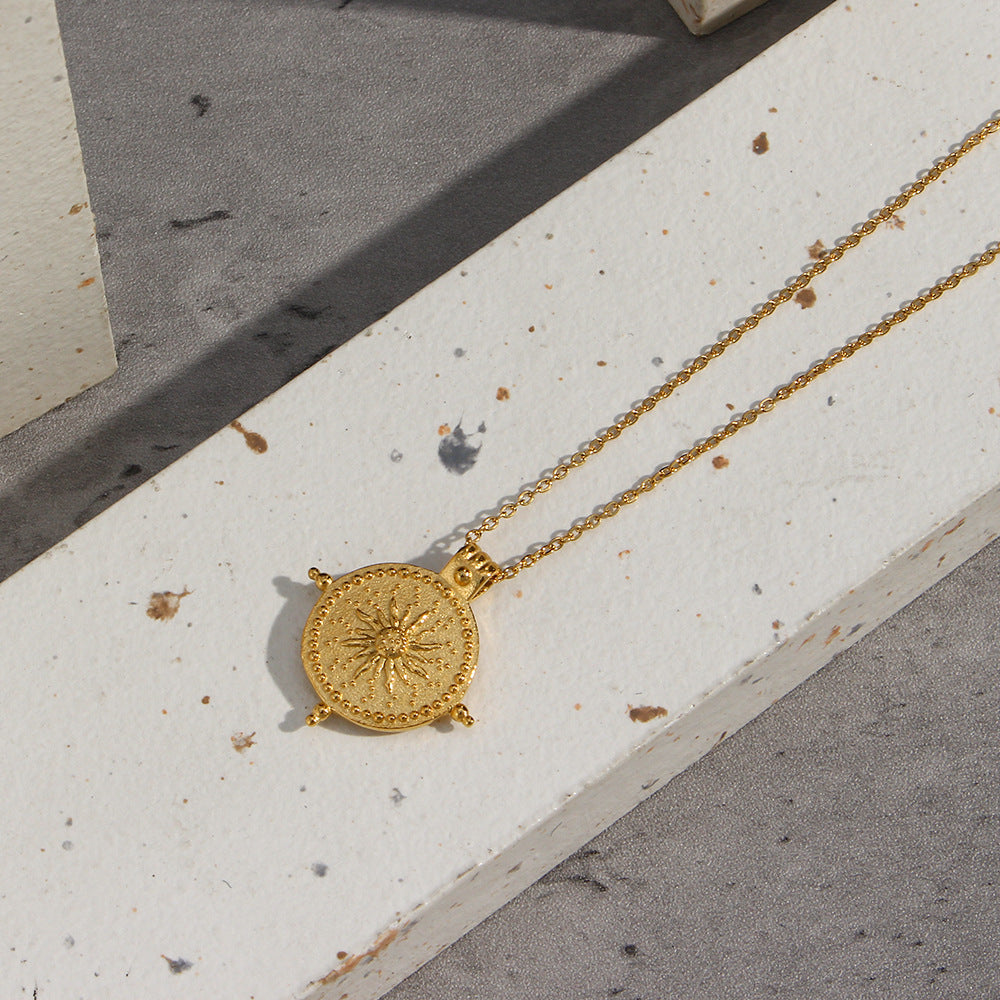 Wholesale Stainless Steel Gold Vintage Sun Compass Pendant Necklace